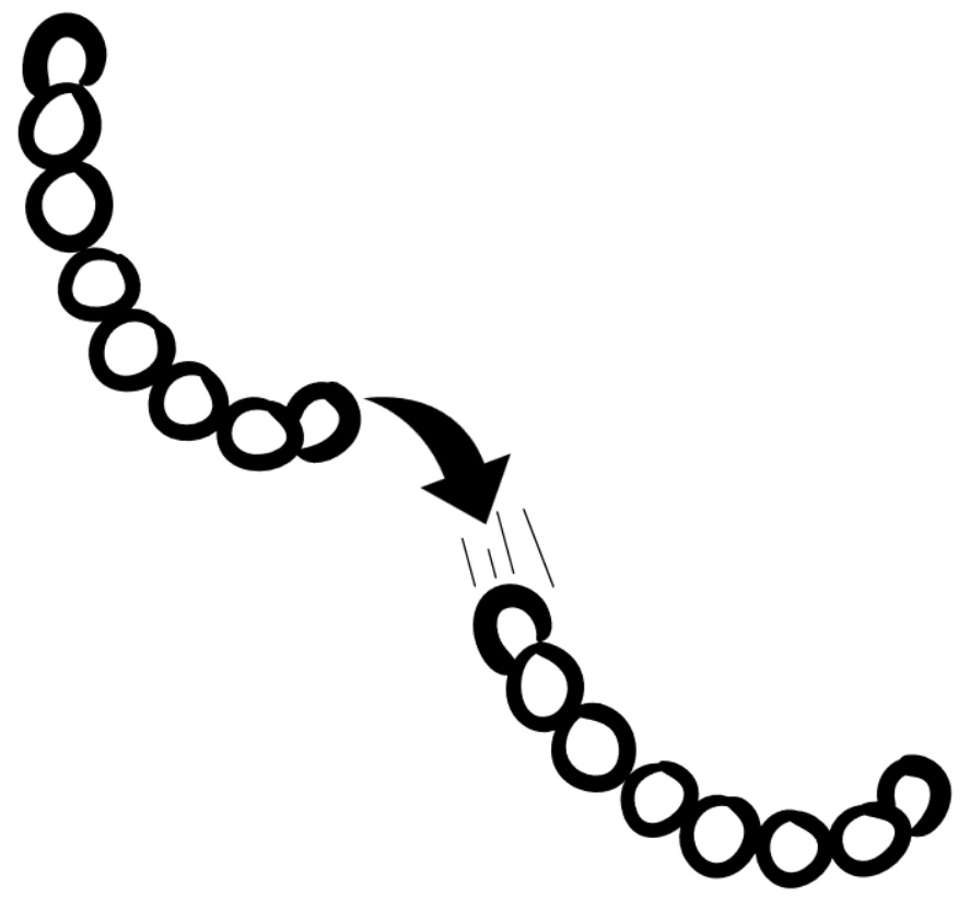 Hand-drawn illustration of a chain breaking apart, with an arrow pointing to the snapped link - representing a hidden weak point in a medication plan