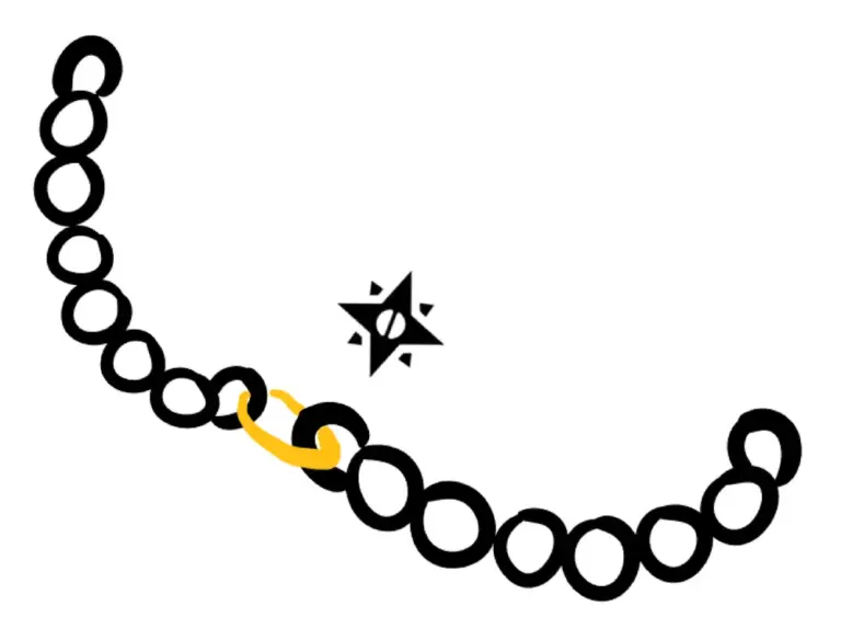Illustration of a mended chain with a gold compass link - the Maxwell Minds motif for a treatment plan that holds together